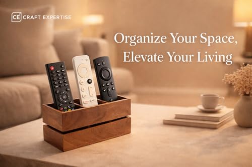 Image of Craft Expertise Wooden Remote Control Holder Stand for Living Room & Bedroom | 3 Compartment Remote Organizer for TV, Sofa & Side Table | Brown Wooden (Medium)