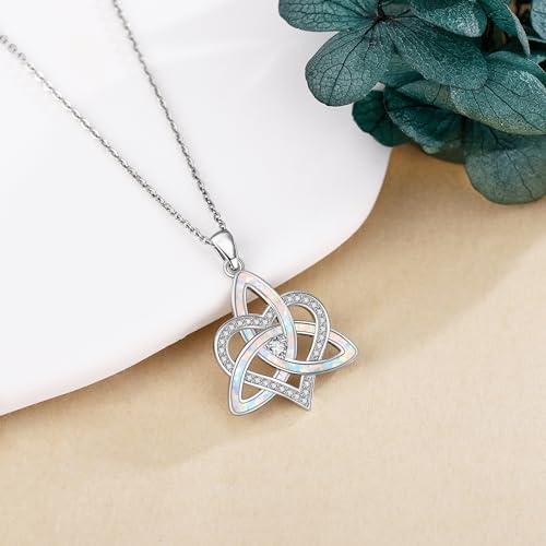 YAFEINI Celtic Knot Heart Necklace 925 Sterling Silver Opal Triquetra Necklace Irish Celtic Jewelry Birthday Present for Women3