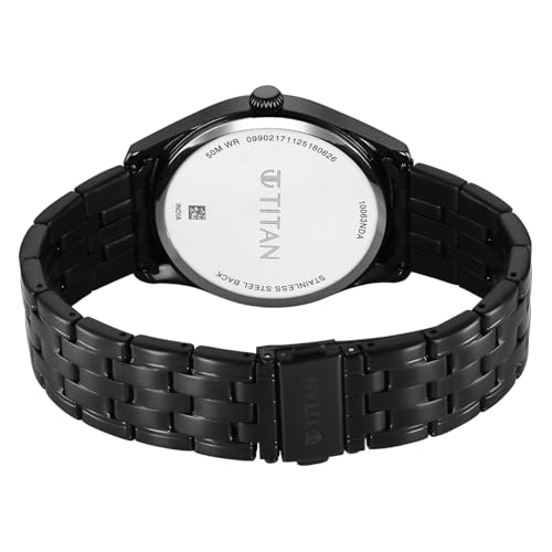 Image of Titan Neo Roman Analog with Black Dial Black Stainless Steel Strap Watch for Men - 10063NM01