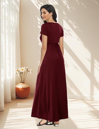 Image of Lacavocor Womens Short Sleeve Maxi Dresses Empire Waist Long Dress