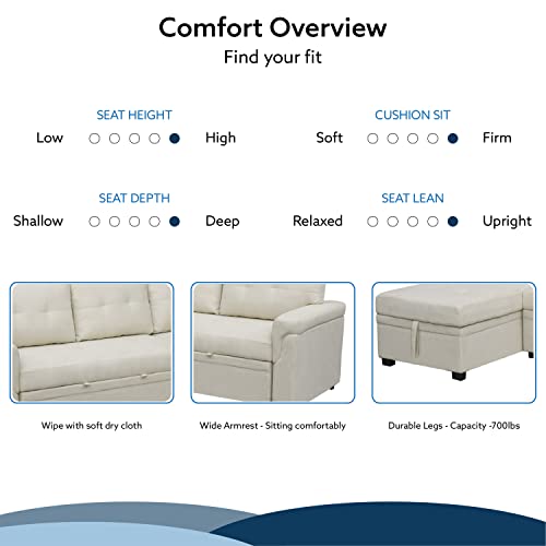 Reversible Sectional Sleeper Sofa With Pull Out Bed, Sleeper Sectional Sofa Bed Couch With Storage Chaise, Pull Out Couch Bed Sleeper Sofa Cama, L-Shape Full Size Pull Out Sofa - White / Air Leather #TOP4