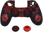 Skin for PS4 Controller, BRHE Anti-Slip Grip Silicone Cover Protector Case Compatible with PS4 Slim/Pro Wireless/Wired Gamepad Controller with 2 Dragon Carving Thumb Grip Caps