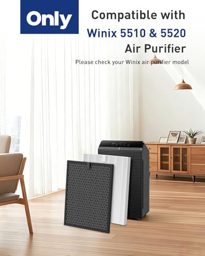 Image of 5510 5520 Replacement Filter Q Compatible with Winix 5510 5520 PlasmaWave Air Puri-fiers, Include 2 HEPA Filters + 2 Carbon Filters, #1712-0123-00