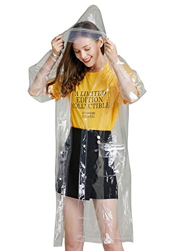 ebossy Adults Transparent EVA Raincoat Reusable Waterproof Rain Poncho Jacket with Hood