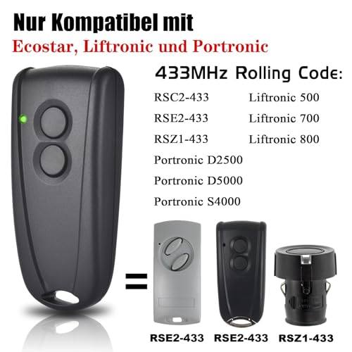 433,92 MHz Garagentoröffner Kompatibel mit Hörmann Ecostar RSE2, RSC2, Garagentor Fernbedienung 2 Stück Handsender Kompatibel mit Hormann Liftronic 500/700/800 und Portronic D2500/D5000/S4000