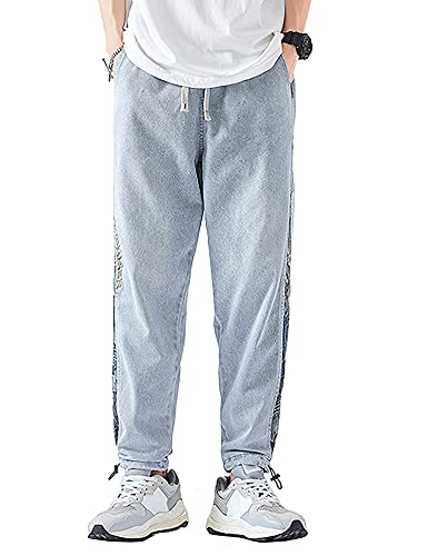 Men's Joggers Denim Jeans Elastic Waist Casual Pull On Pants2