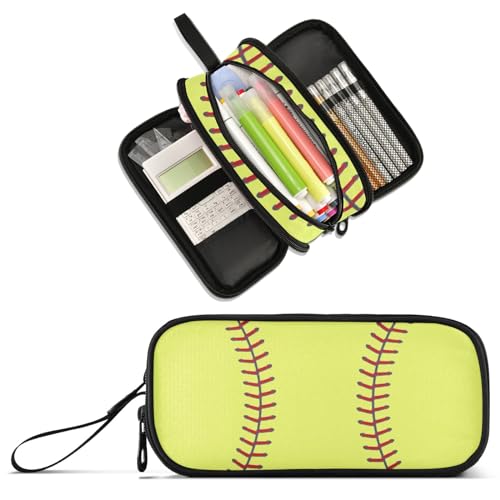 Image of Softball Large Capacity Pencil Case Pencil Pouch Pen Box | 3 Compartment Large Storage Pencil Bag for Adults School Office Teen Girl Boy Men Women