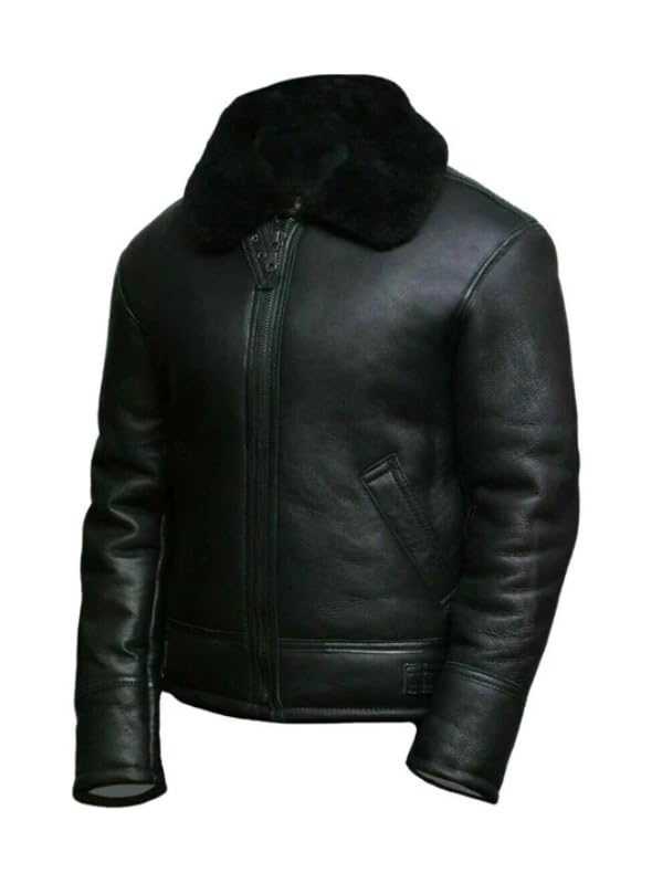 Men's RAF B3 Bomber Flight Pilot Aviator Fur Shearling Sheepskin Brown Leather Jacket3