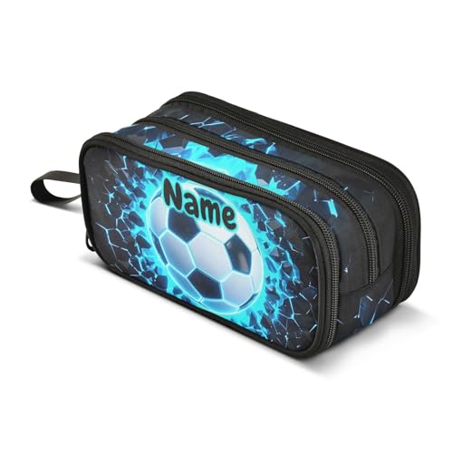 Image of Custom 3d Soccer Football Blue Pencil Case Box Boys Girls Personalized Name Large Pencil Pouch Stationery Pen Bag Organizer for Kids Adults School Office