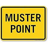 Eletina Warning Sign Muster Point Sign: Minimalist 8x12 Inch Aluminum & Tin Metal Sign