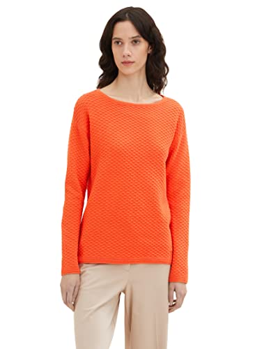 TOM TAILOR Damen 1036687 Basic Pullover mit Struktur, 15612 - Fever Red, M