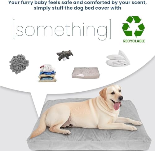 Image of Faux Fur Dog Bed Covers - Ultra Soft Rose Velvet, Removable & Washable, Cozy & Durable,Large Pet Bed Cover Only (No Filling) - Gray, (Fleece Gray, 44 inch L x 32 inch W x 4.5 inch Th)