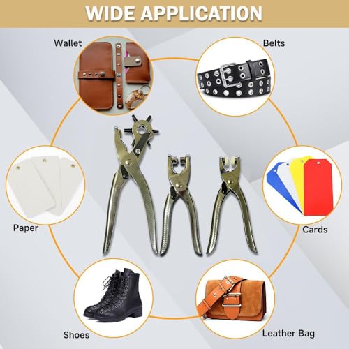 Image of Inditrust 3 in 1 Belt Hole Punch Plier Kit - Leather Hole Punch Tool with Eyelet & Snap Button Setting Pliers - Heavy Duty Hand Tool for Belts, Watch Bands, Leather Craft, Fabric, Paper & DIY