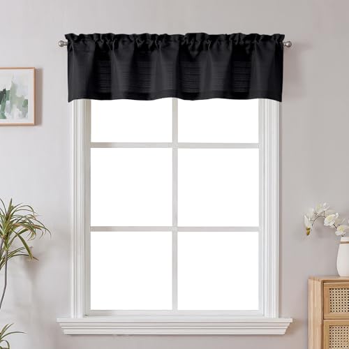Chyhomenyc Black Valance for Windows, Light Filtering Faux Linen Textured Semi Sheer Small Short Valance for Bathroom Laundry Basement, 60Wx12L inch, 1 Piece