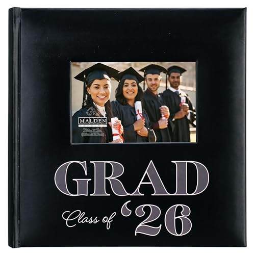 Malden International Designs Graduation Gift - Class of 26 2026 Graduation Photo Album with photo opening on cover holds 120 4x6 Horizontal photos 2 Up Black Book Bound with Memo Writing Areas