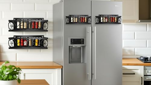 LEONARDLEE Magnetic spice Rack, Stronger Magnet to use on refrigereator with Wall Mount Option, Perfect Space Saver for Kitchen- for Holding Spices, Jars, Bottle, cans (Pack of 2)