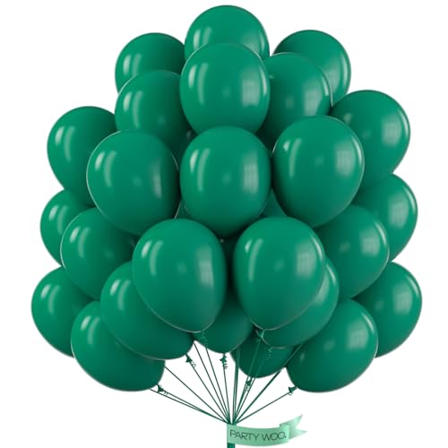 Image of PartyWoo Dark Green Balloons 51 pcs 12 Inch Hunter Emerald Forest Green Latex Helium Balloons for Graduation Christmas Mardi Gras Jungle Safari Birthday Party Decorations Green-F14