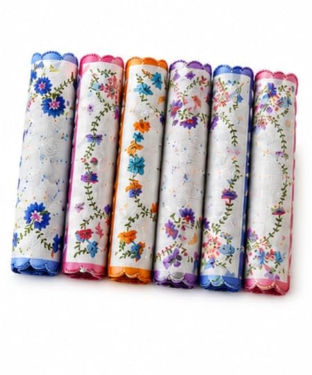 Cotton Vintage Floral Handkerchiefs For All Purpose - Multicolor - Multidesign - Pack of 6-image-24