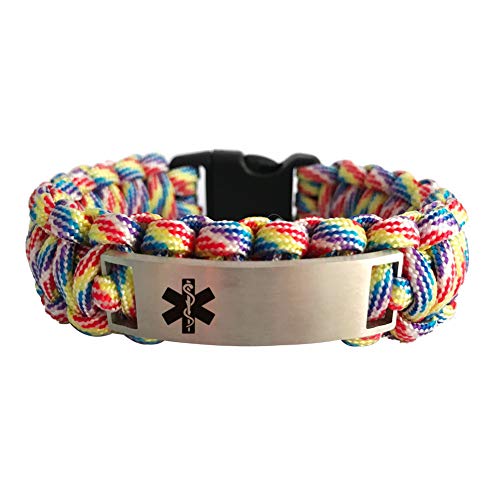 Lf Stainless Steel Personalized Ice Medical Alert Outdoor Rope Paracord Survival Medic Id Bracelet Sos Emergency Cuff Bracelets For Adult Hiking Camping Hunting Activities,Free Engraving Customized #TOP2