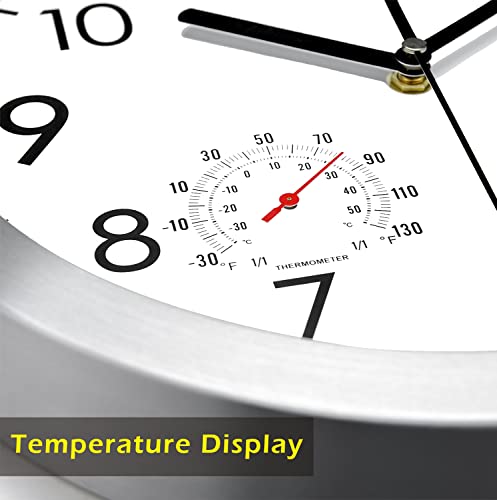 Woophen 12 Inch Silent Non Ticking Wall Clock Sweep Movement Silver Aluminum Frame Glass Cover, For Office, Home, Bathroom, Kitchen, Bedroom, School, Living Room (Silver) #TOP2