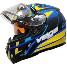 خوذة Vega V-Star Snowmobile مع درع كهربائي ساخن ودرع منسدلة من الكهرمان ، أزرق Evoluition ، X-Large