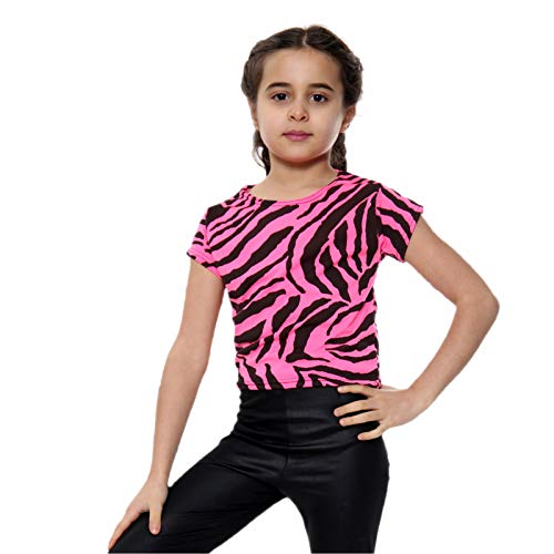 Girls Crop Top Zebra Print Animal Striped Stretch T-Shirt Summer Neon Tee Tops