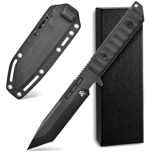 Sitivien ST16 Fixed Blade Knife 154CM Black Stonewashed Steel Blade Double Color G10 Handle Full Tang EDC Tool Straight Knife for Outdoor Tactical Survival Camping Adventure(Black)