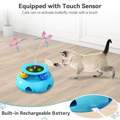 Xuyub-3in1-Cat-Toys-Interactive-Rechargeable-Ambush-Feather-Fluttering-Butterfly-Track-Balls-Touch-Activated-Automatic-Kitten-Toys-Cat-Toys-for-Indoor-Cats