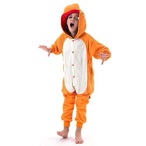 Beauty Shine Child Unisex Plush Charmander Cartoon Halloween Christmas Cosplay Costume One-Piece Pajamas Homewear (Charmander, 4T)