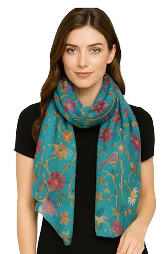 World of Shawls Winter Christmas Robin Bird Print Girls Lady Women Colorful Long Cute Scarf Wraps Shawl Soft Scarves Maxi (Teal Green)