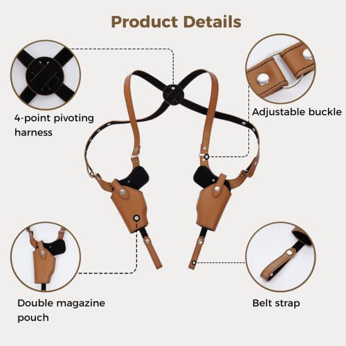 Leather Shoulder Holster, Universal Vertical Concealed Holster With Double Magazine Holder Fit Glock 1911 And Most Kinds Of Pistols (Brown) #TOP2