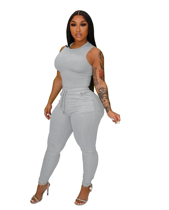 TOPSRANI Womens Two Piece Outfits Bodycon Tracksuit Sweatsuits Solid Jogger Biker Workout Gym Lounge Short Sleeve Pant Sets