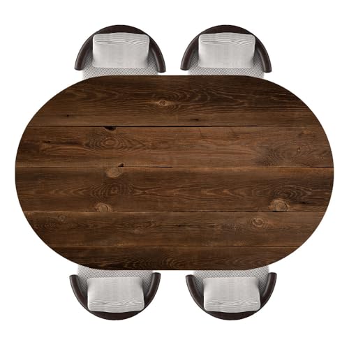 GSORIOP Easy-Clean Polyester Tablecloth, Oval Fitted Design with Elastic Border, Vintage Planks Wood Texture for Kitchen, Card Tables, Indoor and Outdoor Use, Fits 48"x80" Oval Tables, Stay64