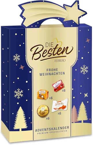 Lo mejor de Ferrero – Calendario de Adviento 'Lo Mejor' 2025 – Caja grande con especialidades navideñas – Mon Chéri, Küsschen, Rocher y Raffaello – Estrella fugaz personalizada y acoplable – 251 g