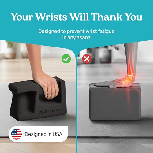 Deep-Zen PRO Yoga Blocks | Ergonomic Yoga Block 2 Pack for Wrist Comfort and Support | EVA Foam Exercise Blocks, 2x Knee Pads & Yoga Strap | Pilates Block Set | Bricks to Eliminate Wrist Pain, Black by Deep-Zen - Image 2