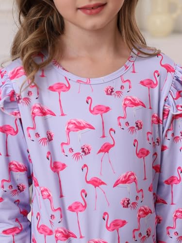 Bow Dream Toddler Girls Casual Dress Cute Flamingo Kids Clothes Animal Pattern Long Sleeve Dress3