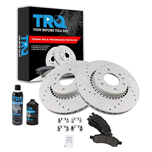 TRQ Front Brake Pad & Rotor Kit Premium G-Coated Slotted X Drilled Ceramic Compatible with 06-07 Buick Rainier 06 Chevrolet SSR 06-08 Trailblazer Trailblazer EXT 06-09 GMC Envoy Envoy XL Saab 9-7x