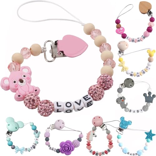 Image of Personalized Pacifier Clips with Name Custom Silicone Beaded Chain Pacifier Holder Stroller Gifts for Baby Boys Girls