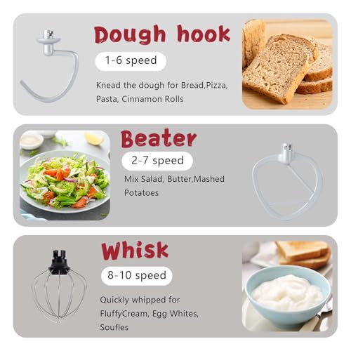 Image of Stand Mixer, 3 in 1 Stand Mixer, 5.5Qt Electric Mixer, Mixer with Stainless Dough Hook, Wire Whip & Beater, Food Mixer for Baking, Cake and Most Home Cooks, Red