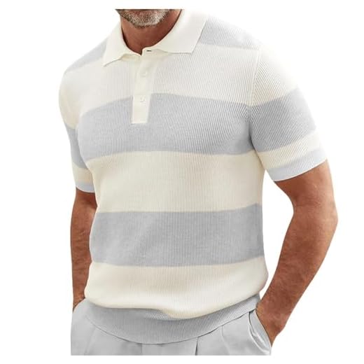 Golf Shirts Mens UK Color Matching Short Sleeve Lapel Sweater Muscle Short Sleeve Mens Long Sleeve T Shirts Pack Quick Dry Golf Polo Shirt Summer Outdoor Lightweight Basic Tee Tops, Grey, XXL