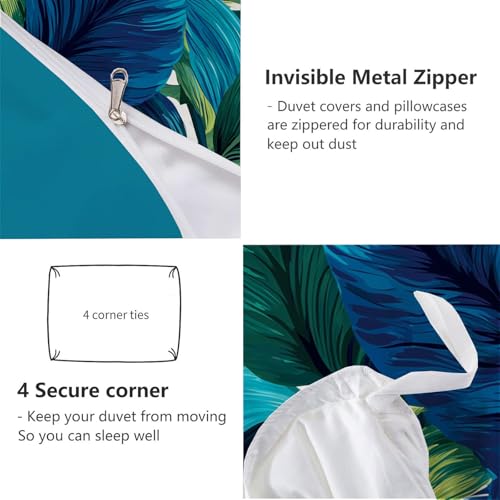 Housse de couette 240x260cm bleu-vert parure jungle 3 pièces microfibre - 7