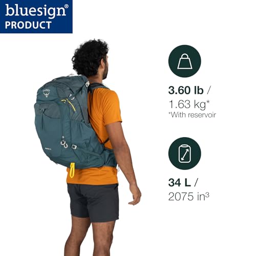 Osprey Manta 34L Men's Hiking Backpack with Hydraulics Reservoir - Hydration Pack with Water Bladder, Torrent Blue - Image 2
