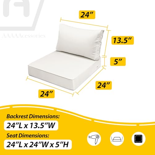 Image of AAAAAcessories Outdoor Seat Cushions for Chairs, Fade-Resistant, Waterproof Patio Furniture Replacement Cushions, 24 inch x 24 inch x 5 inch + 24 inch x 13.5 inch, Set of 4, Linen White