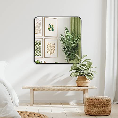 Americanflat 32" Framed Square Black Mirror With Rounded Corners - Modern Wall Mirror For Bathroom, Black Vanity Mirror For Bedroom, Living Room - Hanging Mirror Wall Décor #TOP3