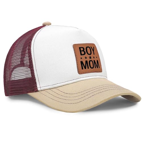 Image of Mother Mama Mom Hat for Women Leather Patch Baseball Mom Trucker Cap Gifts for Mothers Day Birthday