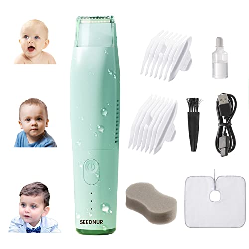SEEDNUR Baby Hair Clippers with Vacuum for Infants, Children, Kids and Newborn, Waterproof Rechargeable Cordless Hair Trimmer with 2 Guide Combs & Haircut Cape(Green)