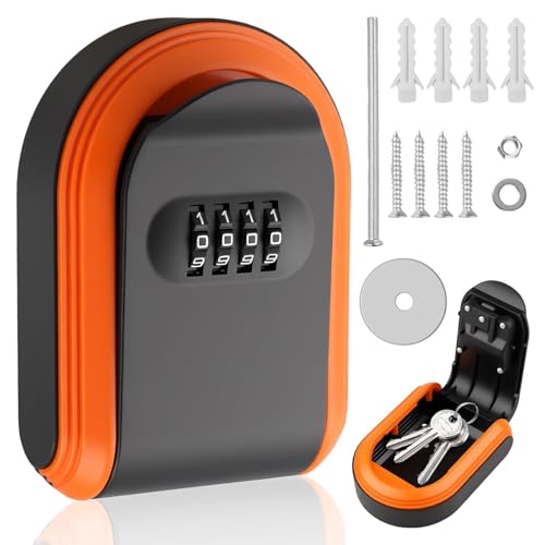 Key Holder with Lock Key Lock Box Hidden Under Car Windspeed Key Box Secure 4-Digit Combination with Resettable Code Hidden for Indoor Outdoor Store Car Door(Black & Orange)