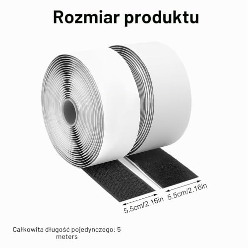 1 rolka mocnej taśmy samoprzylepnej, 50 mm x 5 m, bardzo mocna dwustronna taśma do tkanin, rzepów, samoprzylepna taśma rzepowa do moskitier, zasłon, dywanów, obrazów (czarna)