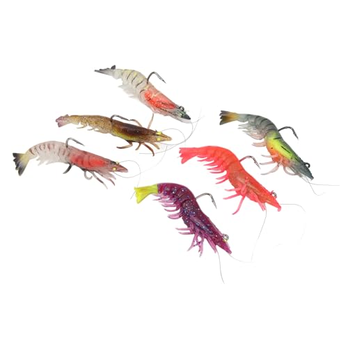 HOHXFYP 6 Stück Angel Garnelenköder, 8,9 cm, Bunt, Leuchtendes Garnelenköder Set mit Haken, Realistische, Leuchtende Salzwasser Garnelenköder für Süßwasser und Meerwasser