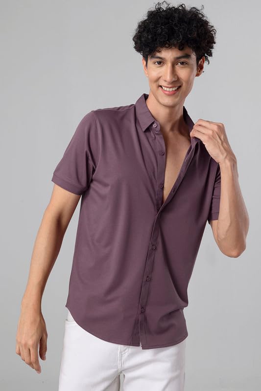 Image of SNITCH Men Rayon Blend Regular Maverick Plum Shirt